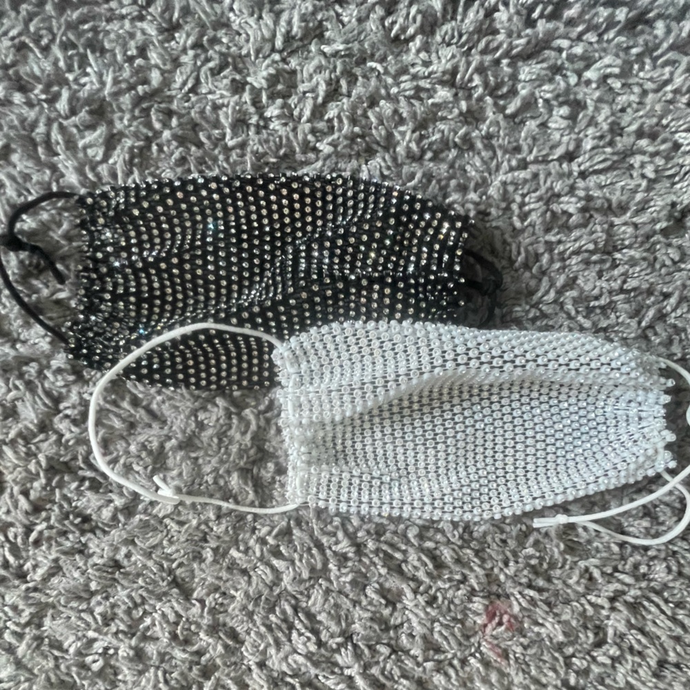 Sparkling Rhinestone Face Masks - Black and White Mesh